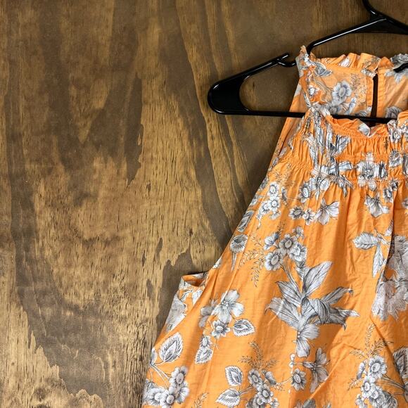 Ann Taylor Womens Blouse Marigold Tropical Floral Toile Smocked Halter XLarge - Picture 4 of 12